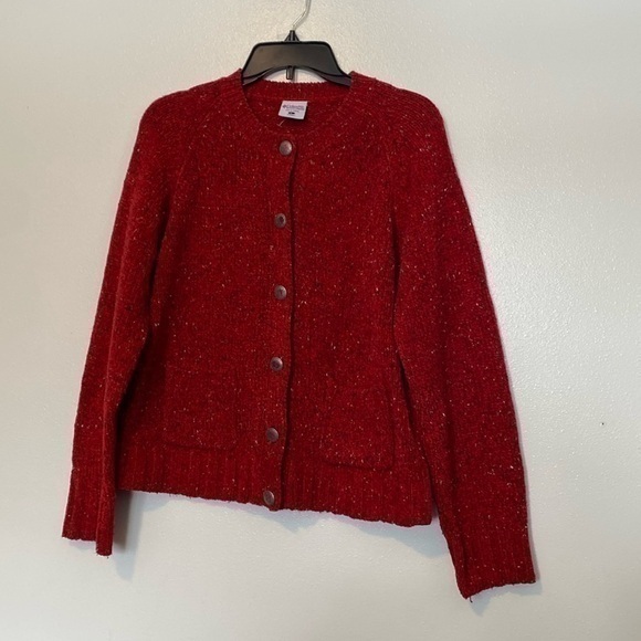 Columbia Sweaters - Columbia wool blend red speckled full button down cozy pocket sweater la…